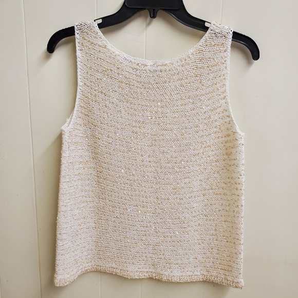 Sigrid Olsen Linen Hand Knit Sleeveless Blouse Sequin Embellished Size Medium - Picture 6 of 11